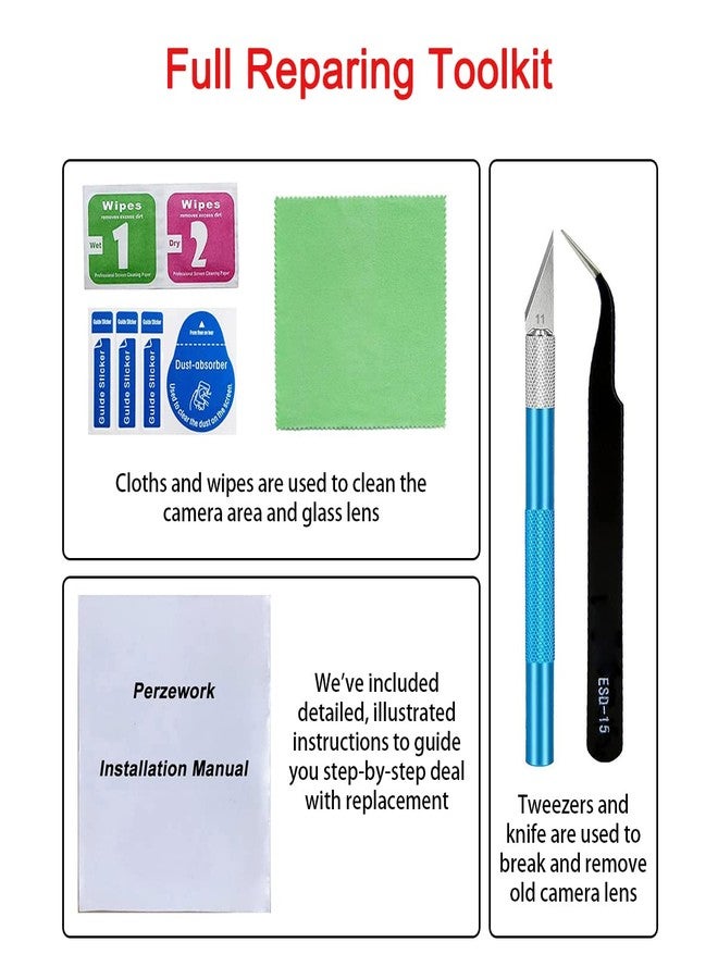 Perzework عدسة كاميرا خلفية بديلة من بيرز وورك، قطعتان، لهاتف جوجل بيكسل 7 برو، مع لاصق مثبت مسبقًا ومجموعة أدوات إصلاح. - Image 5